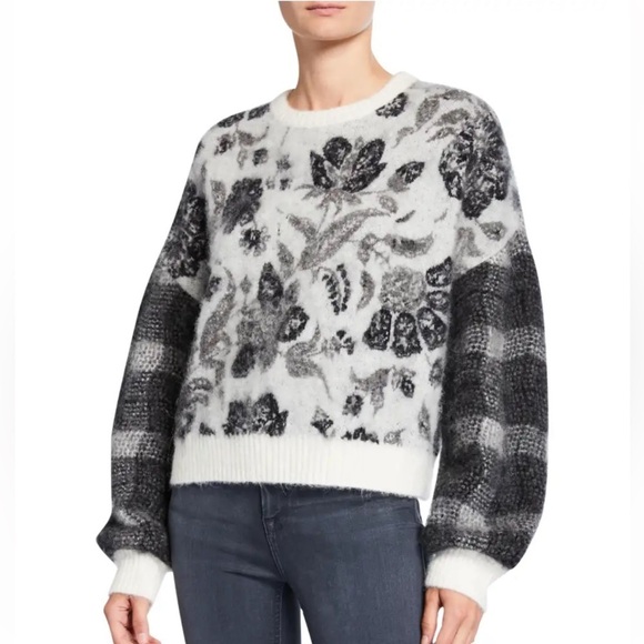 Cinq A Sept Genevieve Pullover Sweater in floral plaid wool & alpaca medium - Picture 1 of 7